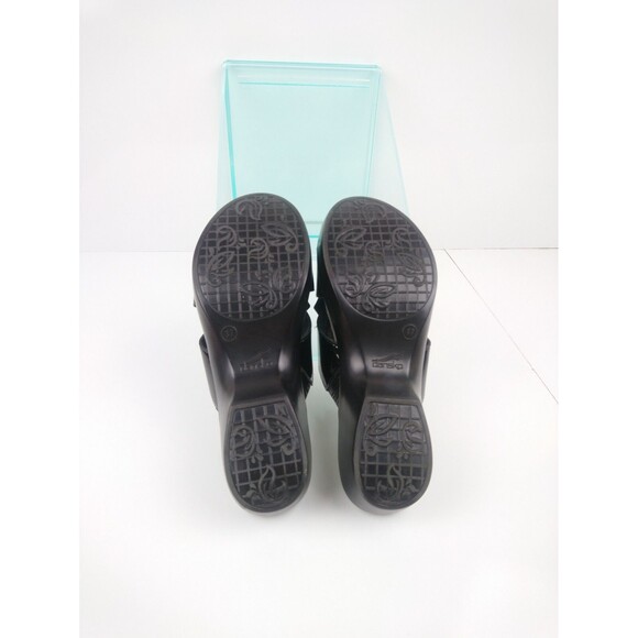 Dansko Black Patent Leather Flower Wedge Slip On Sandals Women's 37 / US 6.5 - 7 - Picture 8 of 8